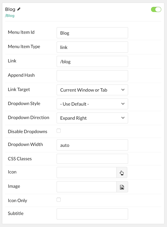 Configuración de Elementos del Menú