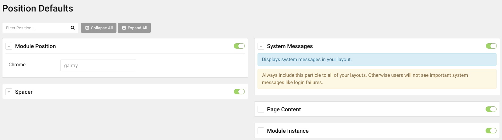 Configuraciones de Posición de Joomla